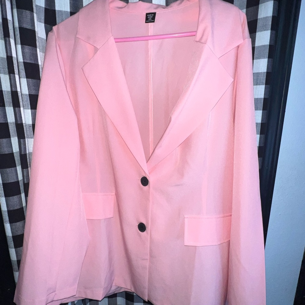 SHEIN Light Pink Blazer with Black Buttons
